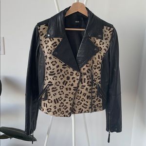 ASOS Black and Leopard Print Leather Jacket